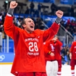 GANGNEUNG, SOUTH KOREA - FEBRUARY 25: Olympic Athletes from Russia's Andrei Zubarev #28 celebrates after an overtime win over Team Germany during gold medal round action at the PyeongChang 2018 Olympic Winter Games. (Photo by Andrea Cardin/HHOF-IIHF Images)

